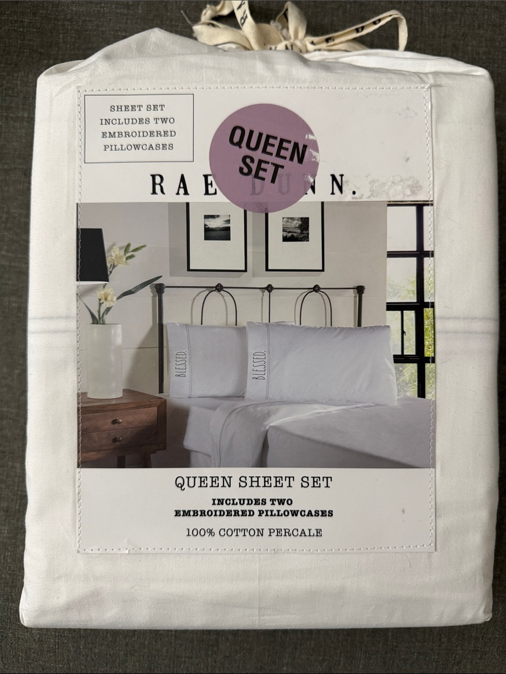 RARE Rae Dunn Queen Sheet Set